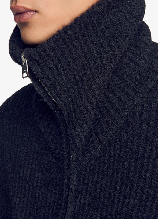 Sandro Ribgebreid vest in wolblend - detail 2 donkergrijs