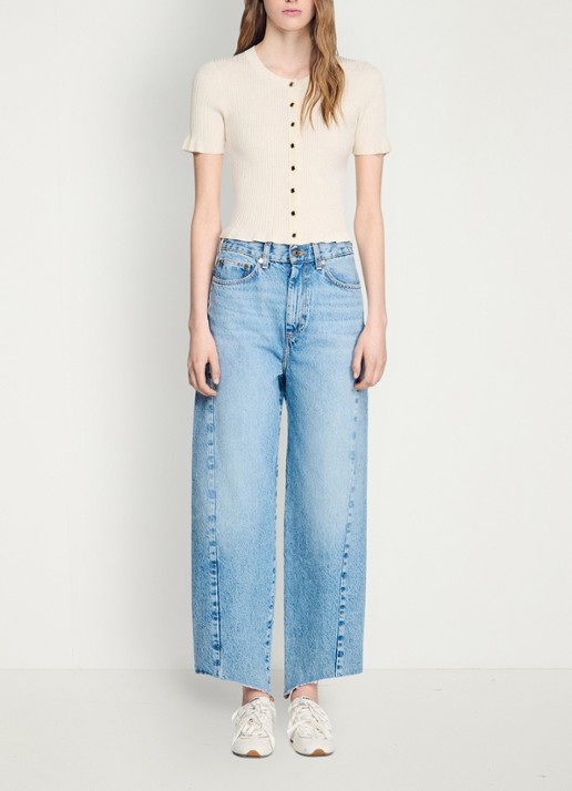 Sandro Ribgebreid vest met volants - detail 4 beige