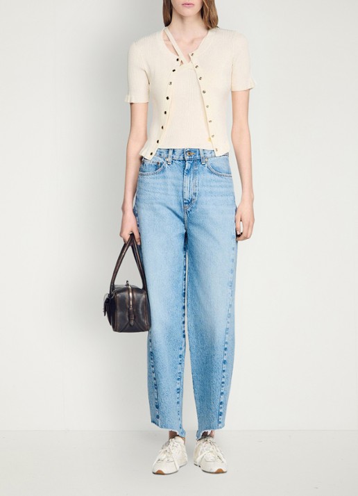 Sandro Ribgebreid vest met volants - detail 5 beige