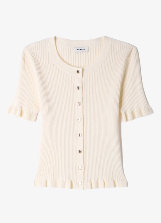 Sandro Ribgebreid vest met volants - voorkant 6 beige