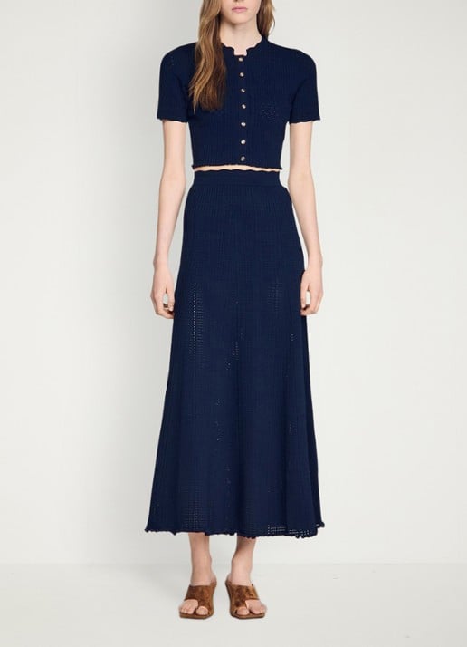 Sandro Ribgebreide maxi rok met opengewerkt dessin - detail 2 blauw