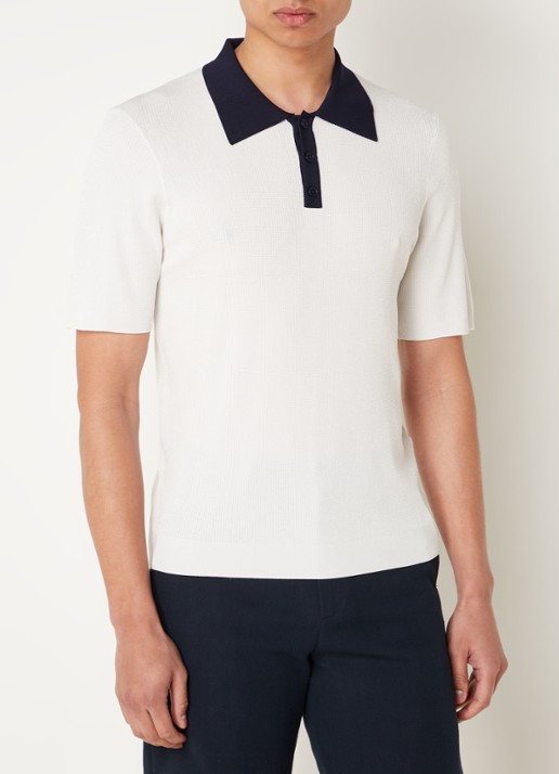Sandro Ribgebreide slim fit polo - detail 2 gebroken wit