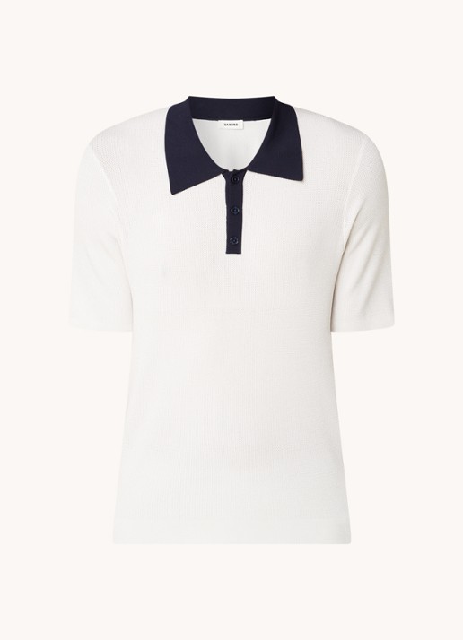 Sandro Ribgebreide slim fit polo - voorkant 3 gebroken wit