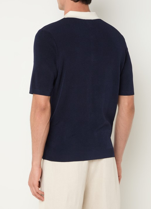 Sandro Ribgebreide slim fit polo - achterkant 4 donkerblauw