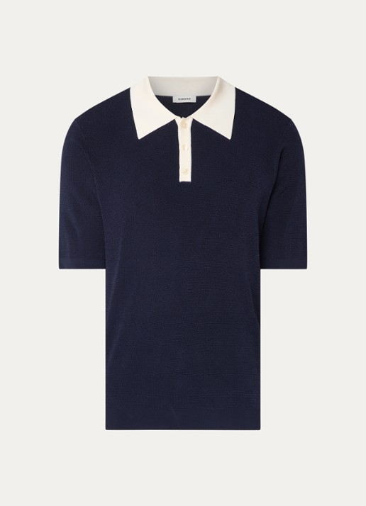 Sandro Ribgebreide slim fit polo - voorkant 2 donkerblauw