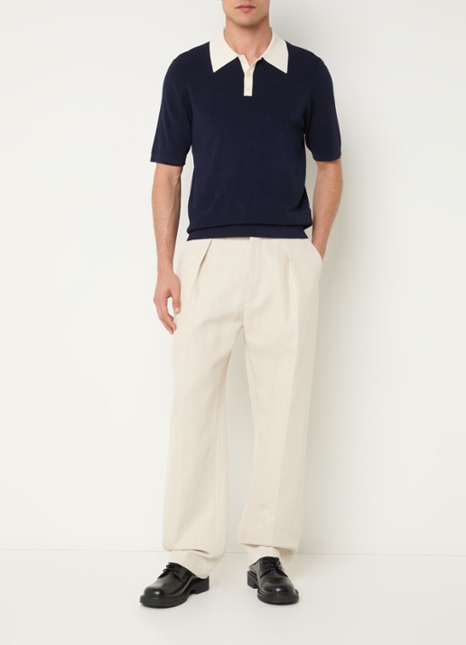 Sandro Ribgebreide slim fit polo - voorkant 3 donkerblauw
