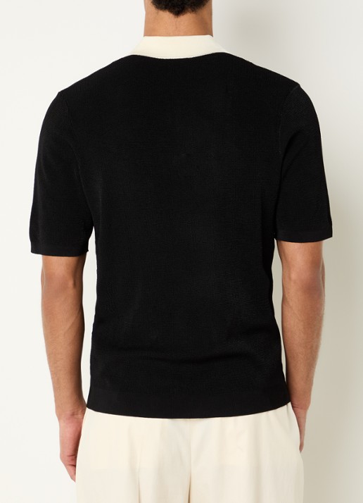 Sandro Ribgebreide slim fit polo - achterkant 3 zwart