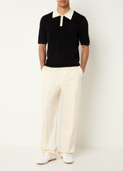 Sandro Ribgebreide slim fit polo - voorkant 2 zwart