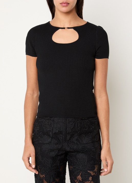 Sandro Ribgebreide top in zijdeblend met cut-out detail