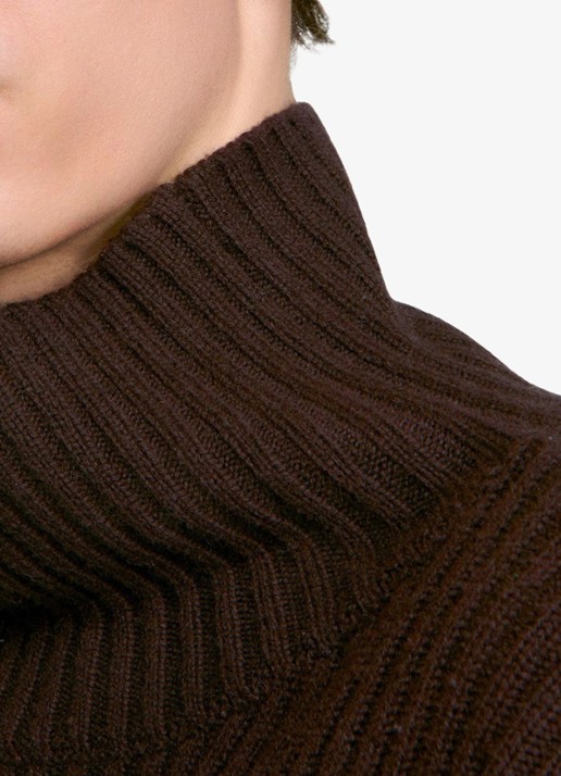 Sandro Ribgebreide trui in wolblend - detail 3 chocoladebruin