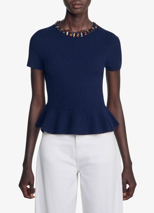 Sandro Ribgebreide trui met peplum