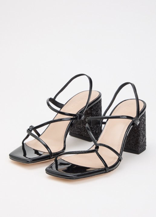 Sandro Sandalette van leer met glitter  - detail zwart