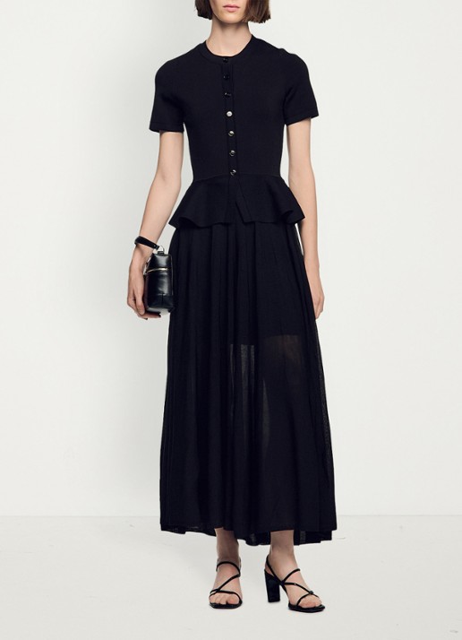 Sandro Semi-transparante midi jurk met peplum