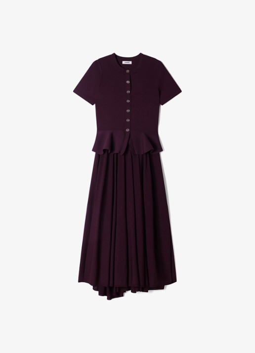 Sandro Semi-transparante midi jurk met peplum - voorkant 4 bordeauxrood