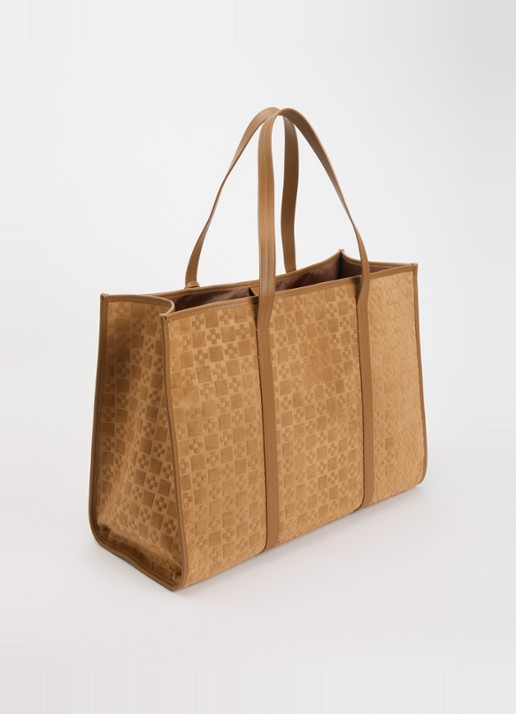 Sandro Shopper van suède met uitneembaar etui - achterkant camel