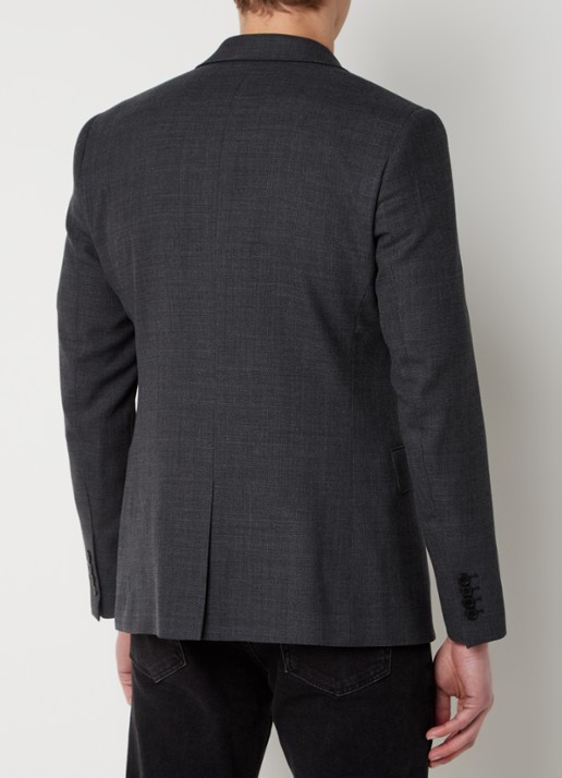 Sandro Slim fit colbert in wolblend met klepzakken - achterkant donkergrijs