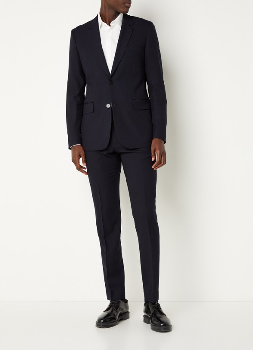 Sandro Slim fit colbert van wol met klepzakken - voorkant 7 donkerblauw