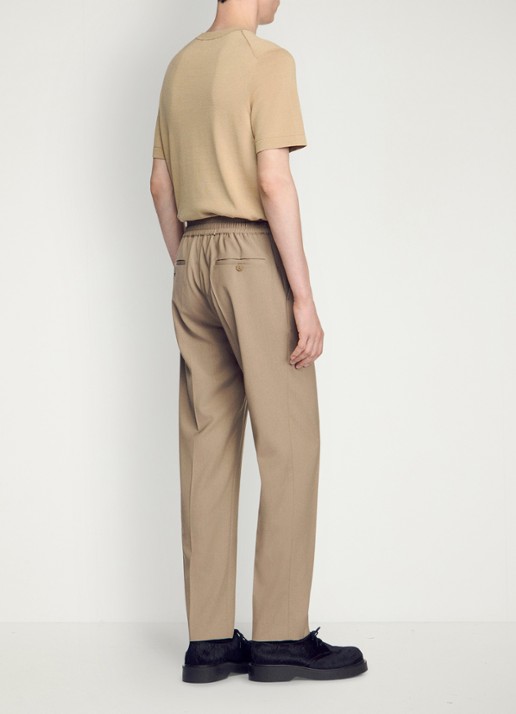 Sandro Slim fit pantalon in wolblend met elastische band - achterkant 3 cappucino / beige
