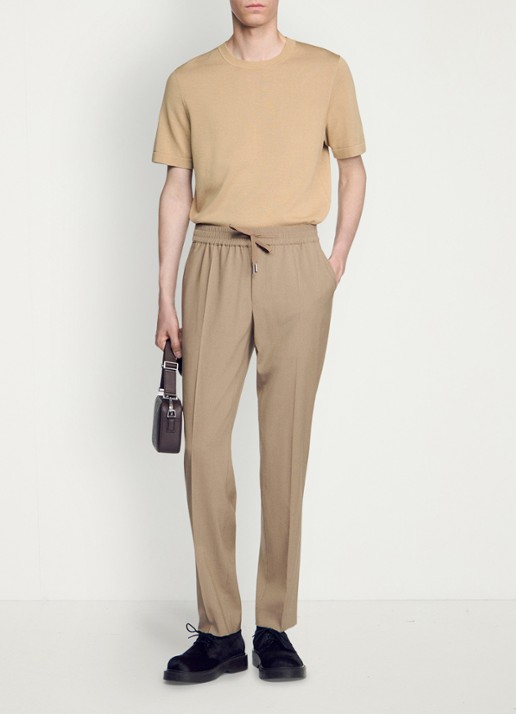 Sandro Slim fit pantalon in wolblend met elastische band