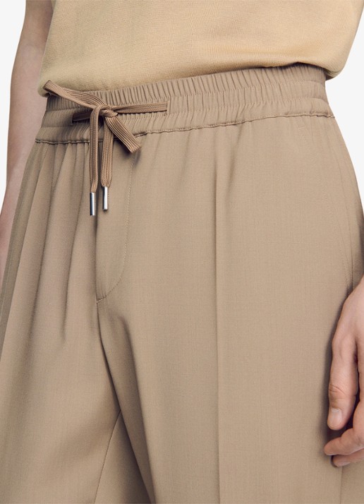 Sandro Slim fit pantalon in wolblend met elastische band - detail 5 cappucino / beige
