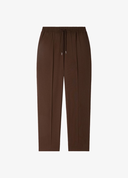 Sandro Slim fit pantalon in wolblend met elastische band - voorkant tabac fonce / bruin