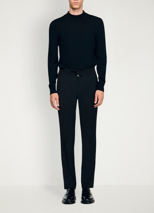 Sandro Slim fit pantalon in wolblend met elastische band - detail 3 black / zwart