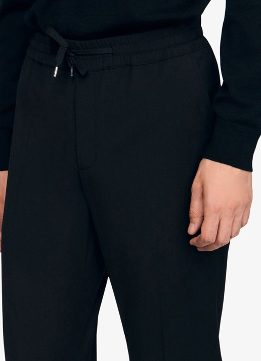 Sandro Slim fit pantalon in wolblend met elastische band - detail 4 black / zwart