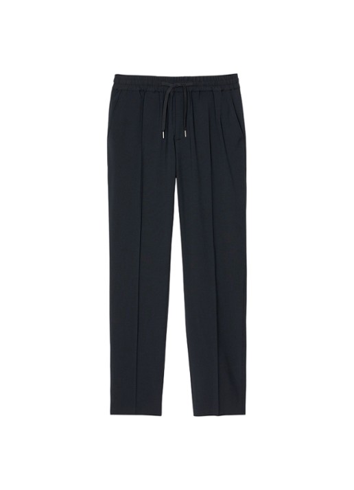 Sandro Slim fit pantalon in wolblend met elastische band - voorkant 5 black / zwart