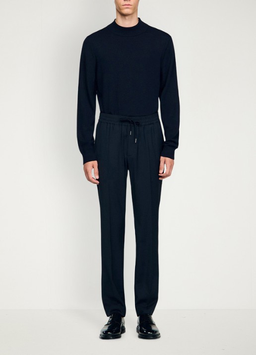 Sandro Slim fit pantalon in wolblend met elastische band - detail 3 navy blue / blauw