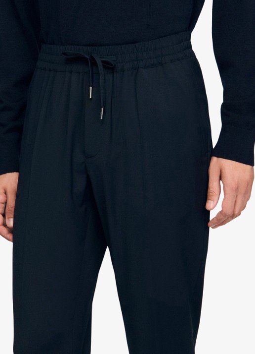 Sandro Slim fit pantalon in wolblend met elastische band - detail 4 navy blue / blauw