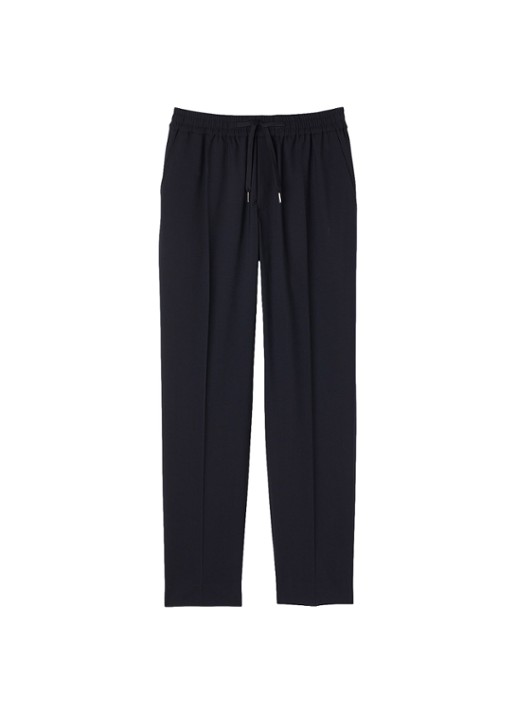Sandro Slim fit pantalon in wolblend met elastische band - voorkant 5 navy blue / blauw