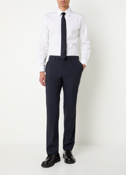 Sandro Slim fit pantalon in wolblend met steekzakken - voorkant 2 donkerblauw