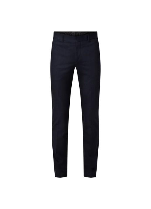 Sandro Slim fit pantalon van katoen met persplooi - voorkant 4 donkerblauw