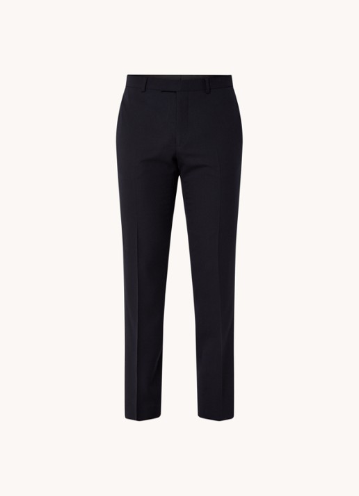 Sandro Slim fit pantalon van wol met persplooi - voorkant donkerblauw