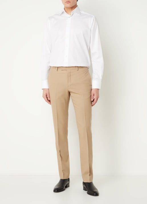 Sandro Slim fit pantalon van wol - voorkant 3 donkerbeige