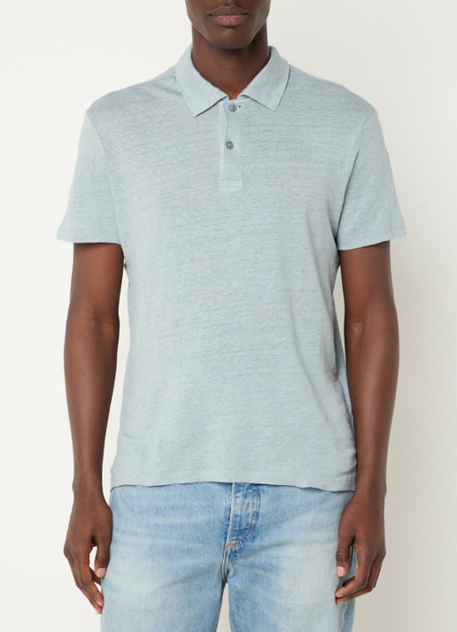 Sandro Slim fit polo van linnen  - detail 4 zeegroen