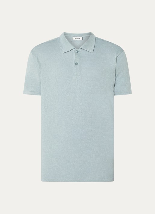 Sandro Slim fit polo van linnen  - voorkant 2 zeegroen