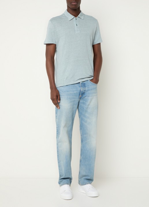 Sandro Slim fit polo van linnen  - voorkant 3 zeegroen
