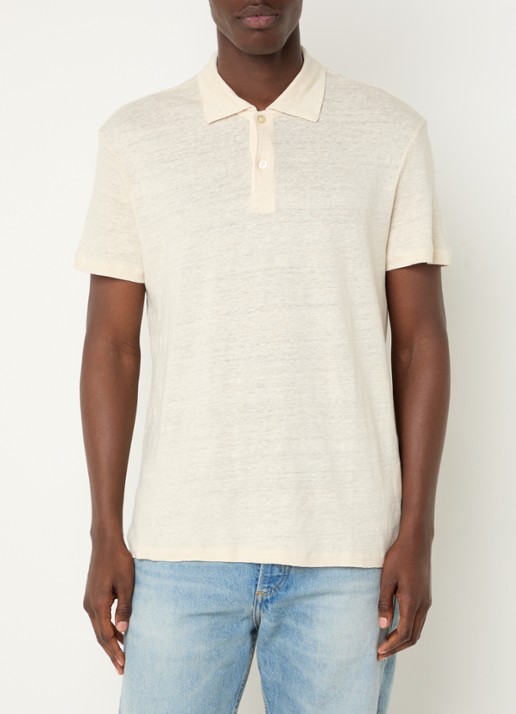 Sandro Slim fit polo van linnen  - detail ivoor