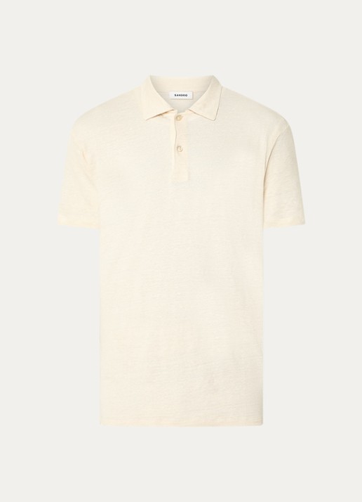 Sandro Slim fit polo van linnen  - voorkant 3 ivoor