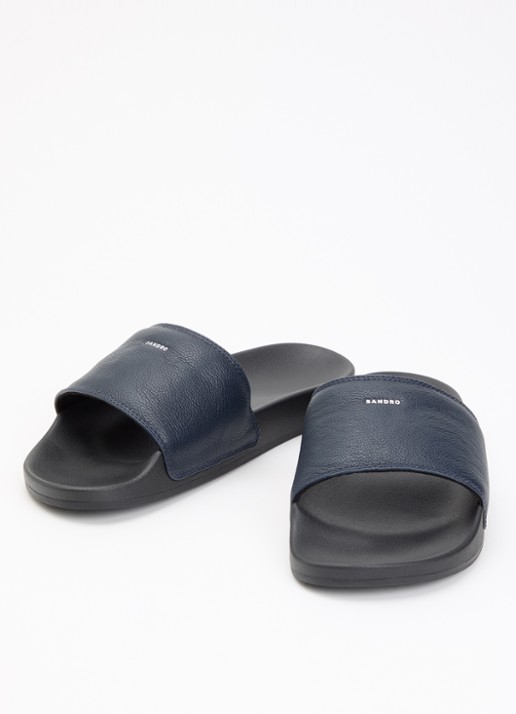 Sandro Slipper van leer met logo - detail donkerblauw