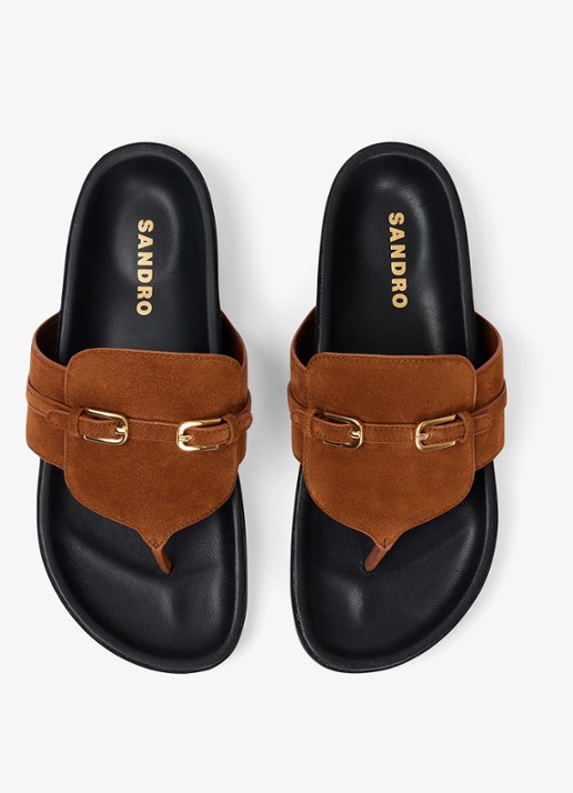 Sandro Slipper van leer  - detail 2 bruin