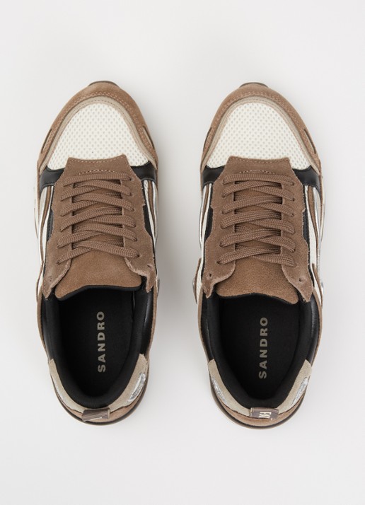 Sandro Sneaker met suède en leren details - detail 3 donkerbeige