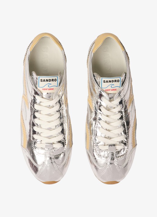 Sandro Sneaker van leer met metallic finish - detail 7 zilver