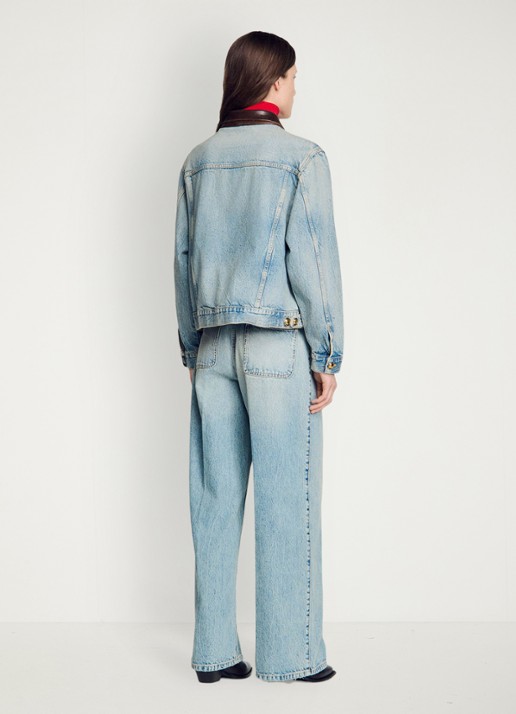 Sandro Spijkerjas met details van leer - achterkant 6 indigo
