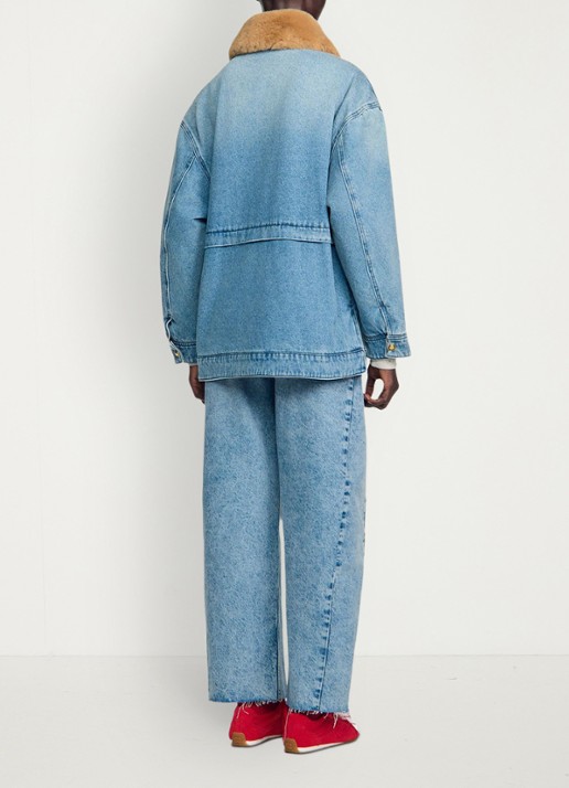 Sandro Spijkerjas met imitatiebontkraag - achterkant 6 denim