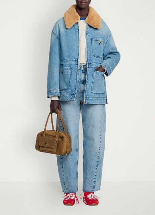 Sandro Spijkerjas met imitatiebontkraag - detail 4 denim