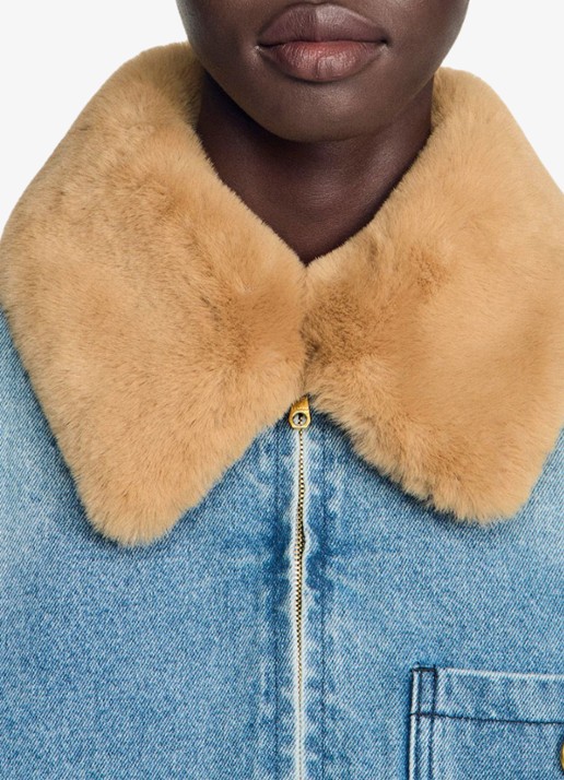 Sandro Spijkerjas met imitatiebontkraag - detail 5 denim