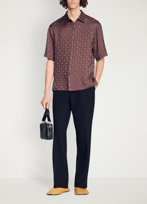 Sandro Square Cross loose-fit shirt - voorkant 3 chocolate / bruin