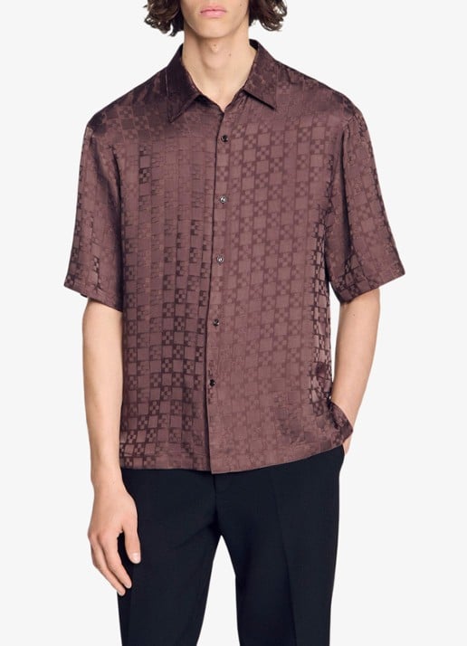 Sandro Square Cross loose-fit shirt - detail 9 chocolate / bruin